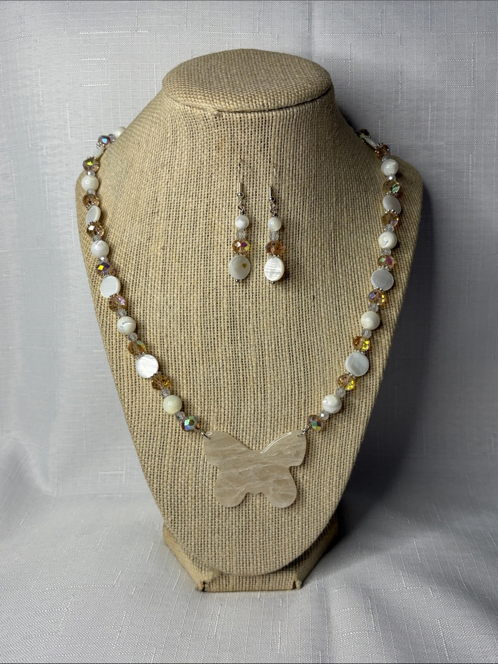 Handcrafted “The Pearly Butterfly” Necklace and Earring Set